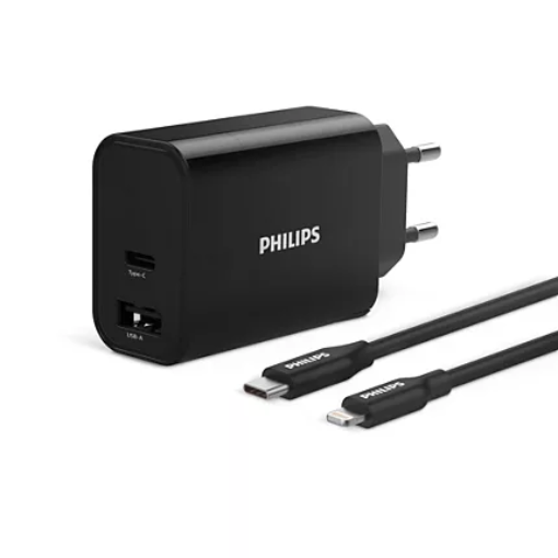 תמונה של מטען לטלפון+ כבל לאייפון PHILIPS DLP2621L/12