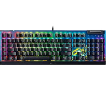 תמונה של מקלדת גיימינג מכנית Razer BlackWidow V4 X Yellow Switch Fortnite Edition RGB בצבע כחול