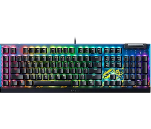 תמונה של מקלדת גיימינג מכנית Razer BlackWidow V4 X Yellow Switch Fortnite Edition RGB בצבע כחול