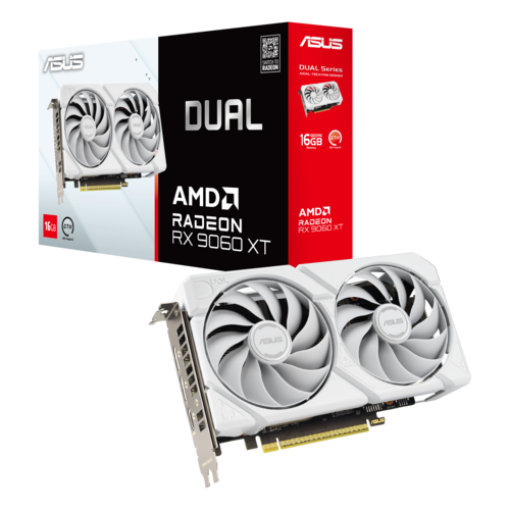תמונה של כרטיס מסך לבן ASUS Dual Radeon RX 9060 XT 16GB GDDR6 White Edition